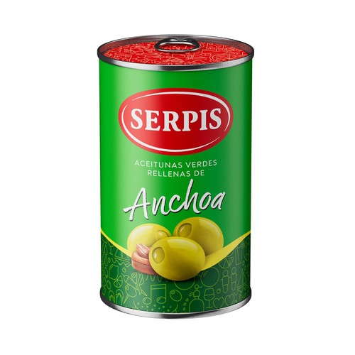 SERPIS Aceitunas verdes rellenas de anchoa lata 130 g.