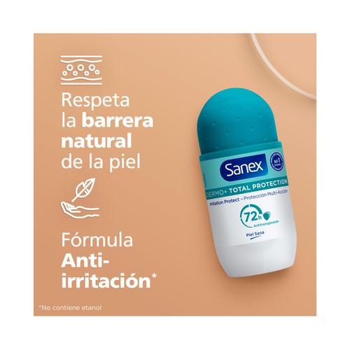 SANEX Dermo+ total protection Desodorante roll on para mujer antitranspirante hasta 72 horas 50 ml.