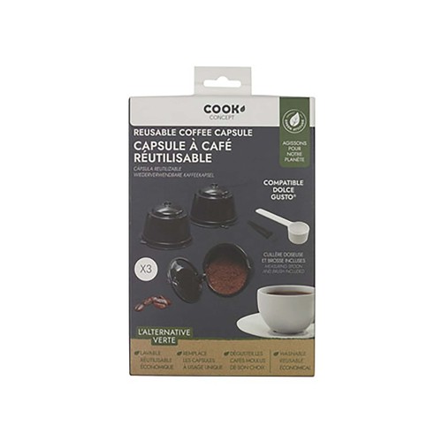 Set de 3 cápsulas de café Dolce Gusto reutilizables, fabricadas en polipropileno, COOK CONCEPT.