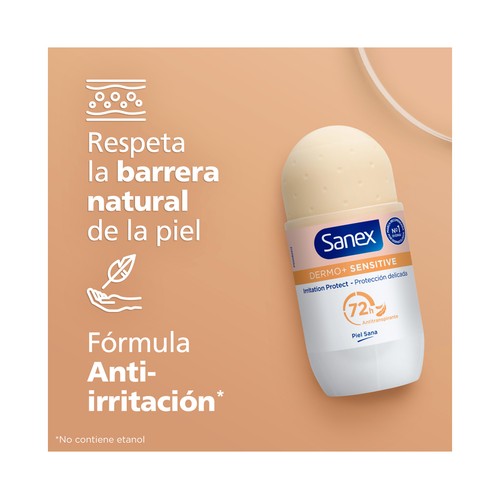 SANEX Dermo+ sensitive Desodorante roll on para mujer anti transpirante hasta 72 horas 50 ml.