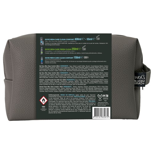 DOVE Men + care Neceser con productos para la higiene masculina.