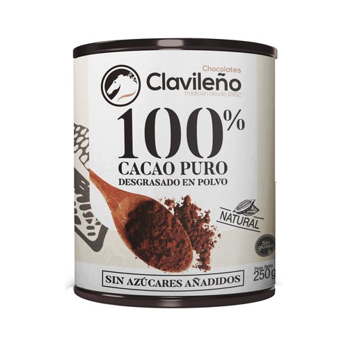 Cacao puro desgrasado en polvo sin azúcares añadidos CLAVILEÑO 250 g.