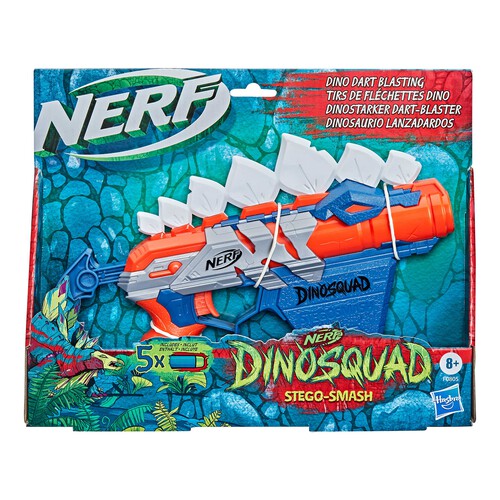 Lanzador Stego-Smash con 5 dardos incluidos, Dinosquad NERF.