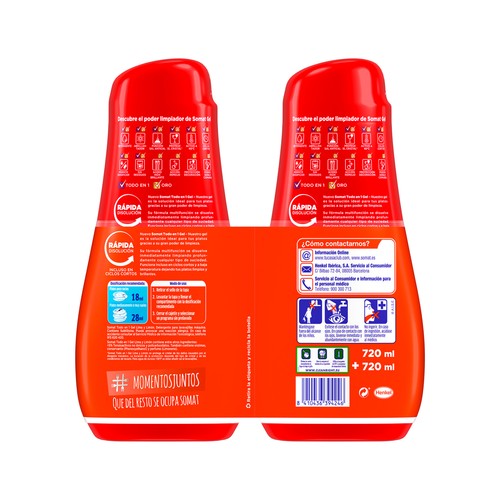 SOMAT Detergente lavavajillas máquina gel, lima limón 40 + 40 lav 1440 ml.