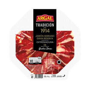 Imagen de ARGAL Jamón serrano gran reserva (18 meses de curación), cortado en lonchas finas ARGAL Tradición 80 g.