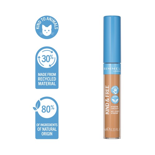 RIMMEL Kind & free tono 030 Medium Corrector hidratante con un 80% de ingredientes naturales.