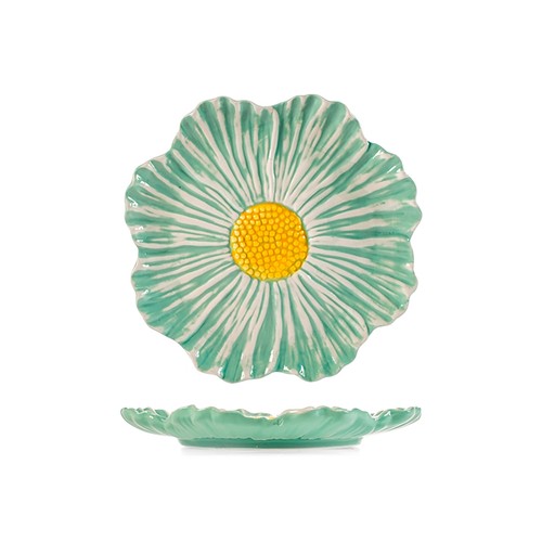Plato flor verde 26cm ceramica. H&H.
