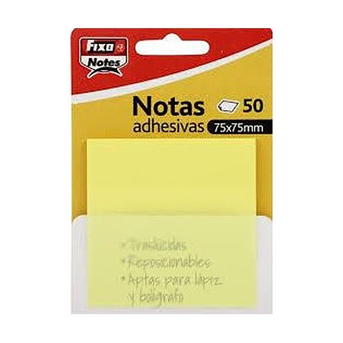 Pack de 50 notas adhesivas 75x75mm amarillo FixoNotes.