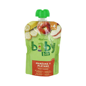 ALCAMPO BABY ECOLÓGICO Bolsita de puré de manzana y plátano ecológicos, a partir de 4 meses ALCAMPO BABY ECOLÓGICO 100 g.