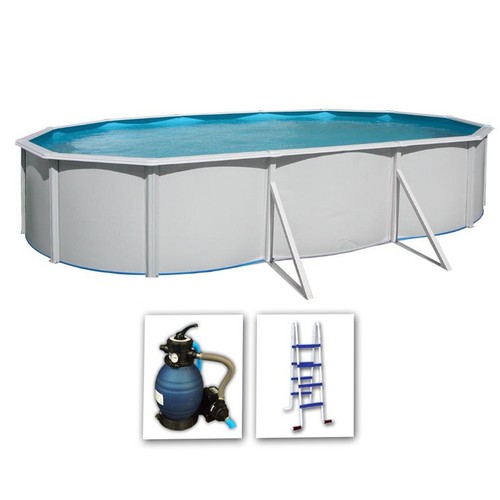 Piscina ovalada 640x366x120cm con filtro de arena y escalera. QP