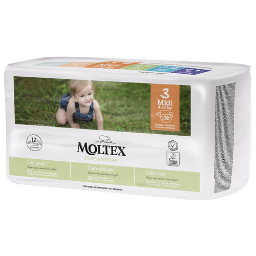 MOLTEX Pure & nature Pañales ecológicos talla 3 (4-10 kg) 56 uds.