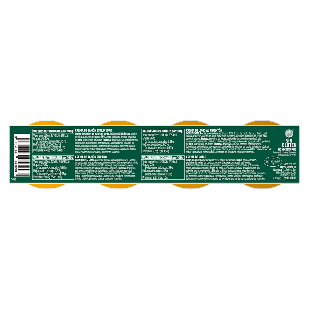 Patés surtidos (Jamón York, Jamón curado, pollo, pavo) 4 x 25 g.