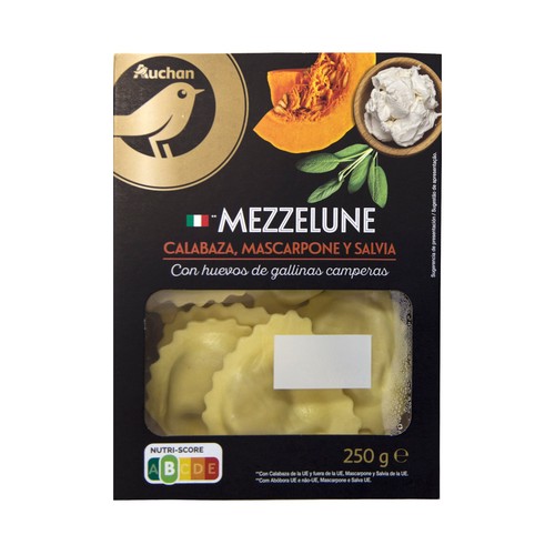 PRODUCTO ALCAMPO Collection Mezzelune de pasta fresca la huevo, rellenos de calabaza, mascarpone y salvia 250 g.