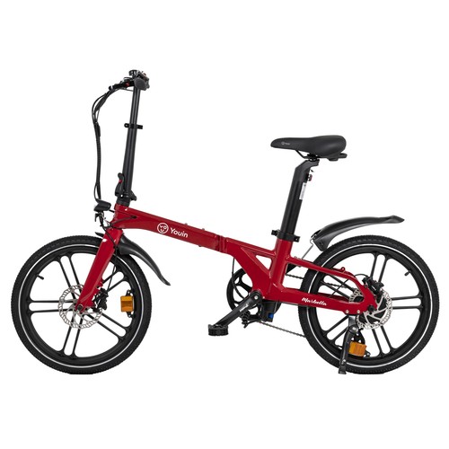 Bicicleta eléctrica plegable YOUIN Marbella Rojo, 250W, ruedas 20", autonomía 40Km..