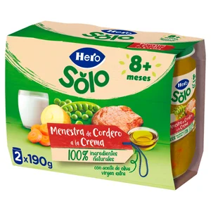HERO Solo Tarrito de menestra de cordero a la crema (textura con trocitos), a partir de 8 meses 2 x 190 g.