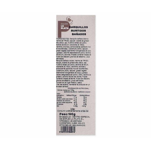Barquillos surtidos bañados 190 g. 