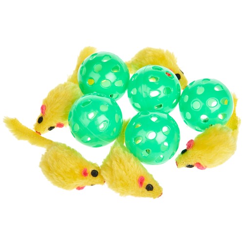 PRODUCTO ALCAMPO Bolsa de juguetes para gatos (5 ratones y 5 bolas).