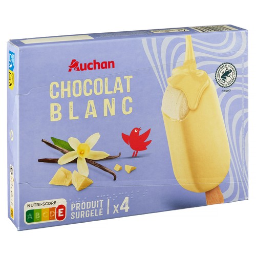 AUCHAN Bombón helado gigante de vainilla con cobertura de chocolate blanco 4 x 120 ml Producto Alcampo.
