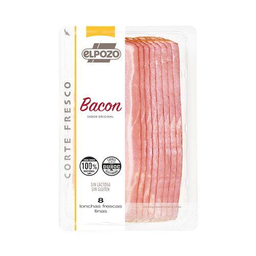 EL POZO Bacon cocido y ahumado, sin lactosa y sin gluten, cortado en finas lonchas EL POZO Corte fresco 150 g.