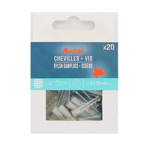 Imagen de Taco nylon y tirafondos de 5 x 25 mm, 20 unidades, ALCAMPO.