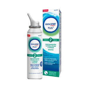 RHINOMER Plus+ Agua de mar hipertónica spray medio (2) para limpieza y descongestión de la nariz 125 ml.