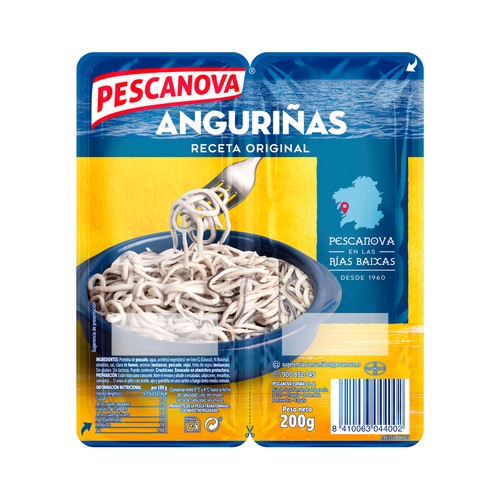 Sucedáneo de angulas,sin gluten y sin lactosa PESCANOVA Anguriñas 2 x 100 g.
