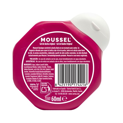 MOUSSEL Classique Gel de viaje para baño o ducha, con aceites esenciales 60 ml.