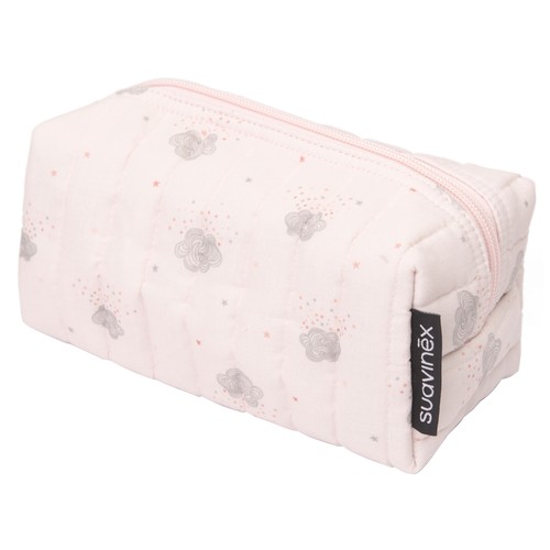 SUAVINEX Baby care essentials set Neceser rosa con productos para el cuidado y la higiene del bebe.