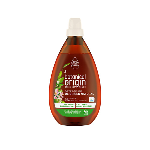 Detergente gel de Flor de naranjo & hojas cítricas, apto pieles sensibles, origen natural BOTANICAL ORIGIN 20 lav. 0,9 l.