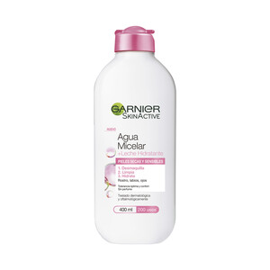 GARNIER Agua micelar desmaquillante con leche hidratante, especial para pieles secas y sensibles GARNIER Skin active 400 ml.