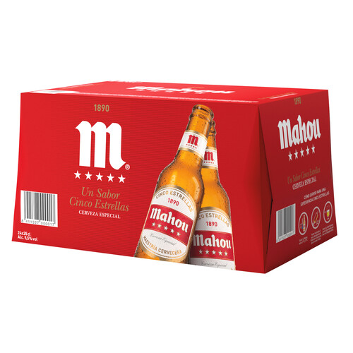 MAHOU 5 ESTRELLAS Cerveza pack de 24 botellines de 25 cl