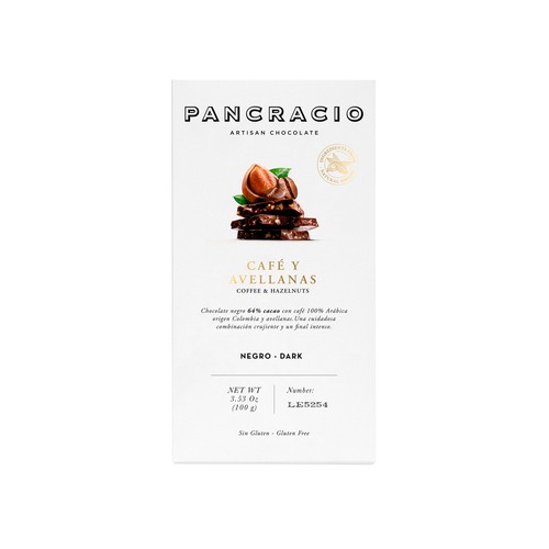 PANCRACIO Chocolate negro con café y avellanas 100 g.