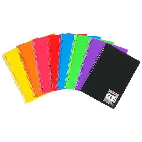 Cuaderno A4 cuadriculado kilometrado de polipropileno, 80 hojas, papel de 90 gramos, espiral, plástico, surtido. AUCHAN