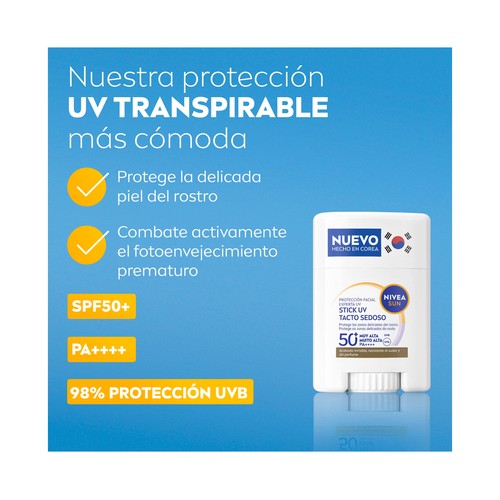 NIVEA Sun Protector solar facial en stick, acabado invisible, con FPS 50+ (muy alto) 15 g.