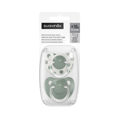 SUAVINEX Chupete con tetina anatómica de silicona, a partir de 18 meses 2 uds.
