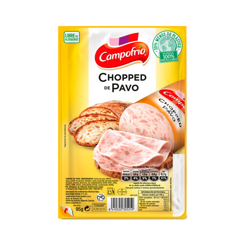 Chopped de pavo, cortado en lonchas CAMPOFRÍO 115 g.