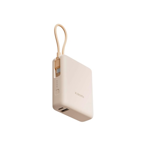 Powerbank 10.000 Mah 33W XIAOMI con cable integrado, color beige.
