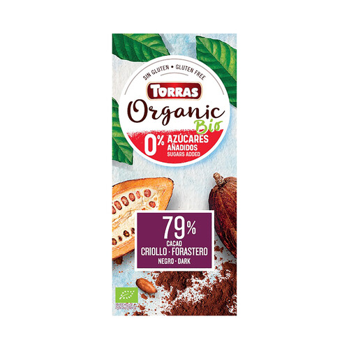 Chocolate negro 79% de cacao, ecológico TORRAS 100 g.