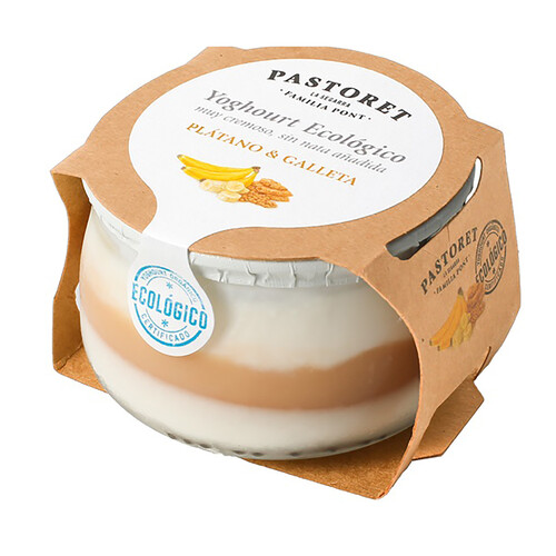 PASTORET Yogur de plátano y galleta, ecológico PASTORET, 135 g.