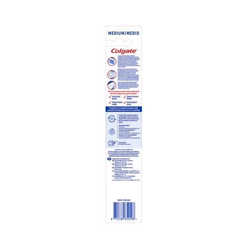 COLGATE Triple action Cepillo de dientes medio, que ayuda a eliminar manchas y bacterias bucales.