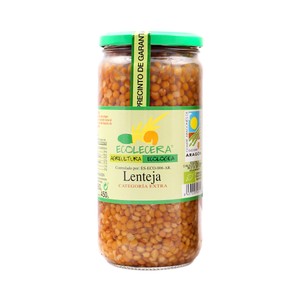 ECOLECERA Lenteja pardina cocida categoría extra, ecológica 450 g.