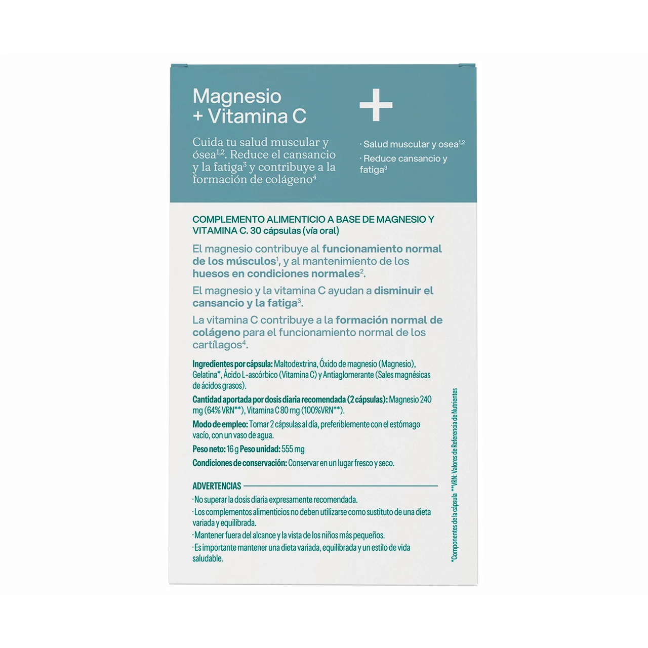Magnesio + vitamina C 30 cápsulas