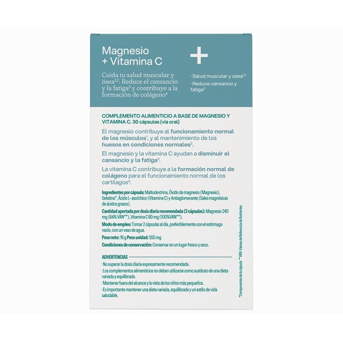 VIVE+ Magnesio + vitamina C 30 cápsulas