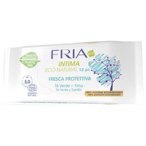 Imagen de FRIA Eco Toallitas íntimas con té verde y tomillo, fabricadas con algodón 100% biodegradable 12 uds.