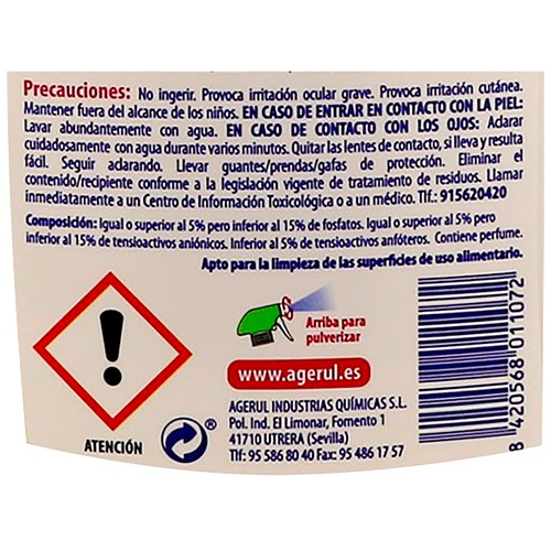AGERUL Limpiador quitagrasas AGERUL 750 ml.