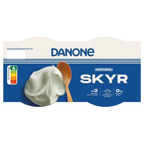 DANONE Yogur natural estilo Islandes con 0% materia grasa y sin azúcares añadidos DANONE 2 x 145 g.