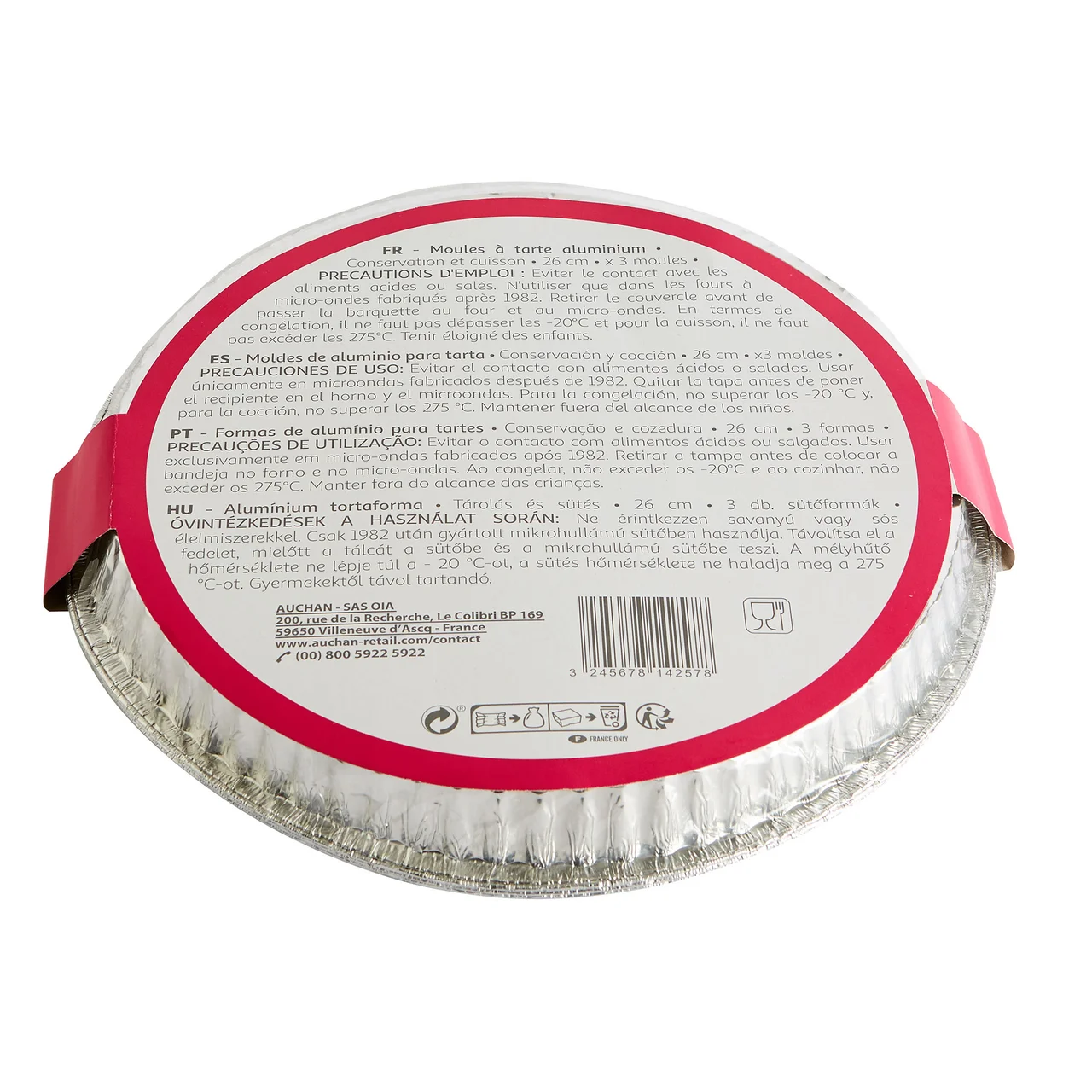PRODUCTO ALCAMPO Bandejas (moldes) de aluminio de 26 cm.  especiales para tartas 3 uds.