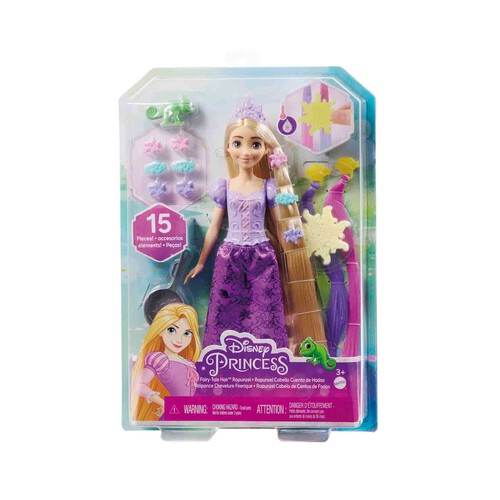 DISNEY Princess Rapunzel peinados mágicos Muñeca princesa con extensiones y accesorios para el pelo, juguete +3 años (MATTEL HLW18)