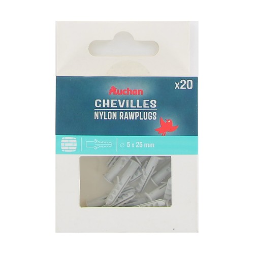 Tacos nylon solidos, 5 x 25mm, 20 unidades, ALCAMPO.