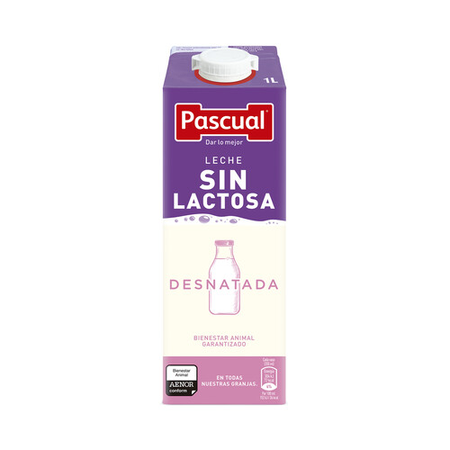 Leche de vaca desnatada y sin lactosa PASCUAL 1 l.